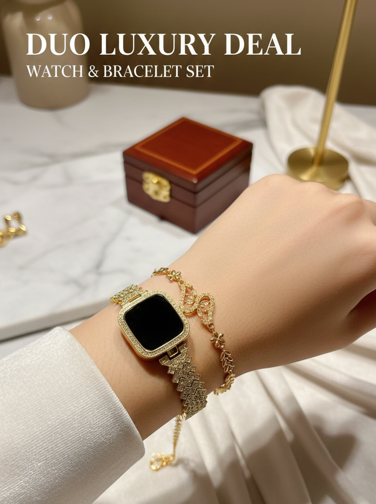 Luxury Golden Watch & Bracelet Set